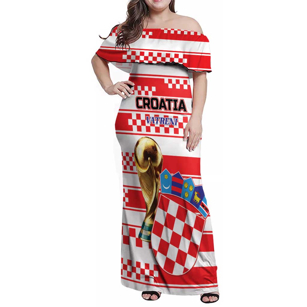 Custom World Football Croatia 2026 Family Matching Off Shoulder Maxi Dress and Hawaiian Shirt Vatreni Hrabar Broj - Wonder Print Shop