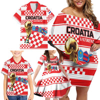 Custom World Football Croatia 2026 Family Matching Off Shoulder Short Dress and Hawaiian Shirt Vatreni Hrabar Broj - Wonder Print Shop