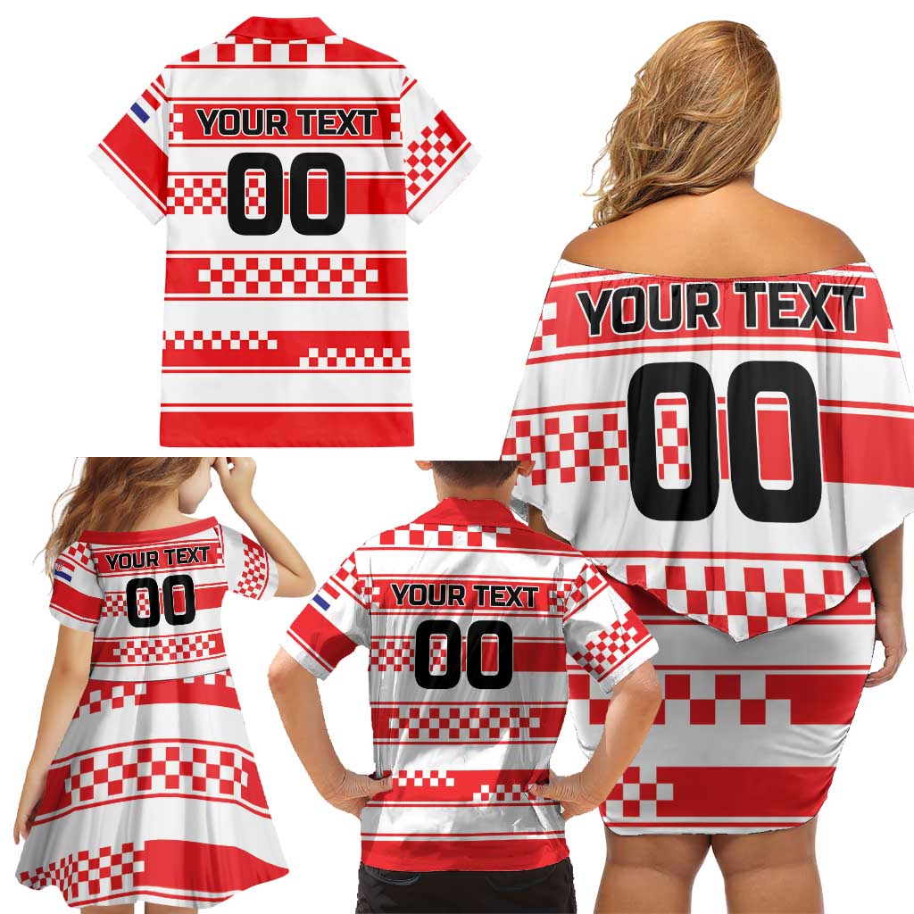 Custom World Football Croatia 2026 Family Matching Off Shoulder Short Dress and Hawaiian Shirt Vatreni Hrabar Broj - Wonder Print Shop
