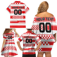 Custom World Football Croatia 2026 Family Matching Off Shoulder Short Dress and Hawaiian Shirt Vatreni Hrabar Broj - Wonder Print Shop
