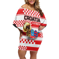 Custom World Football Croatia 2026 Family Matching Off Shoulder Short Dress and Hawaiian Shirt Vatreni Hrabar Broj - Wonder Print Shop
