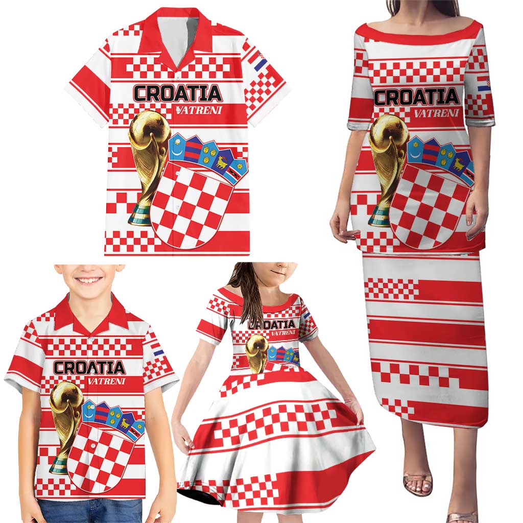 Custom World Football Croatia 2026 Family Matching Puletasi and Hawaiian Shirt Vatreni Hrabar Broj - Wonder Print Shop