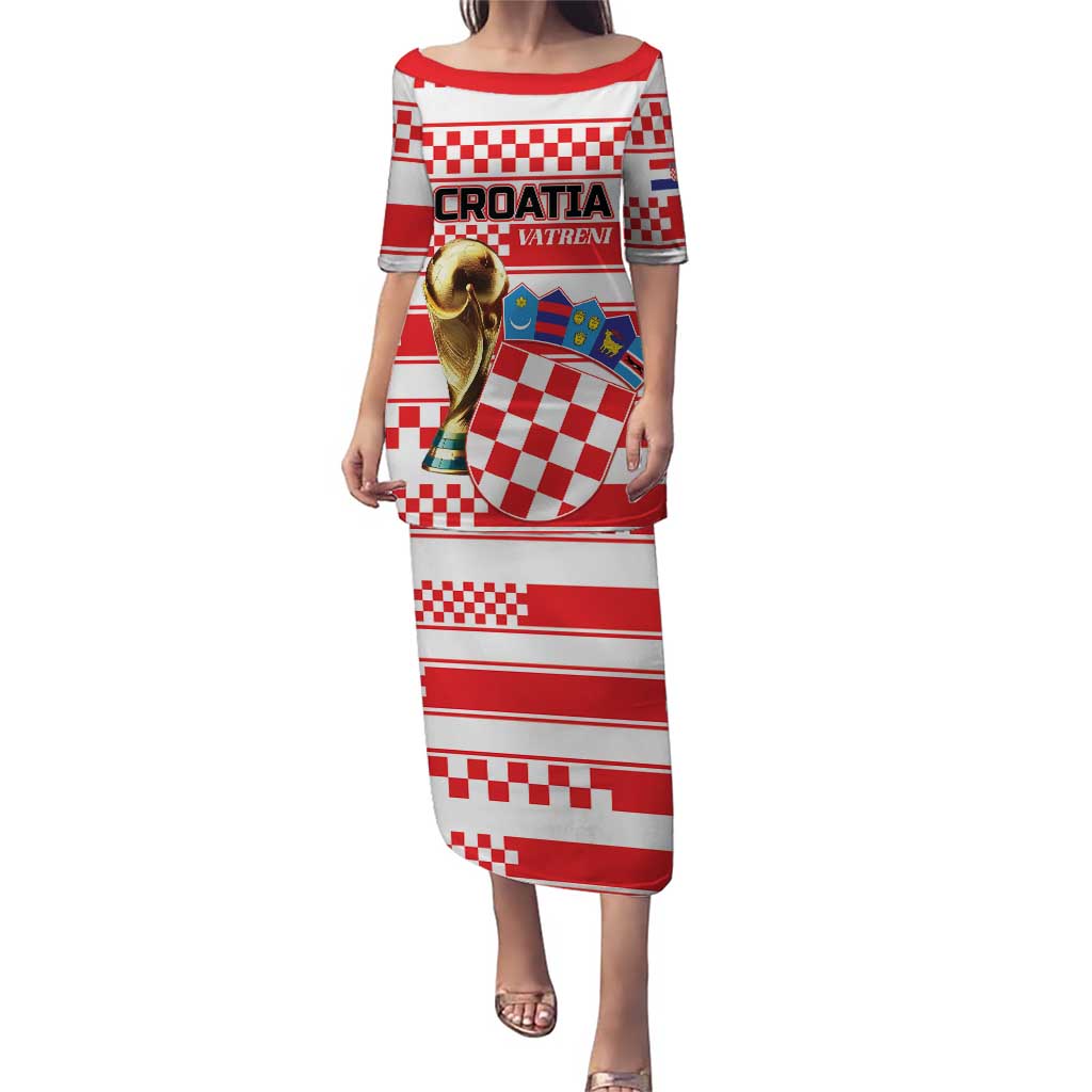 Custom World Football Croatia 2026 Family Matching Puletasi and Hawaiian Shirt Vatreni Hrabar Broj - Wonder Print Shop