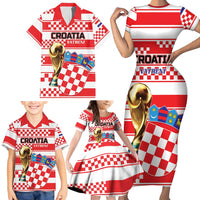 Custom World Football Croatia 2026 Family Matching Short Sleeve Bodycon Dress and Hawaiian Shirt Vatreni Hrabar Broj - Wonder Print Shop