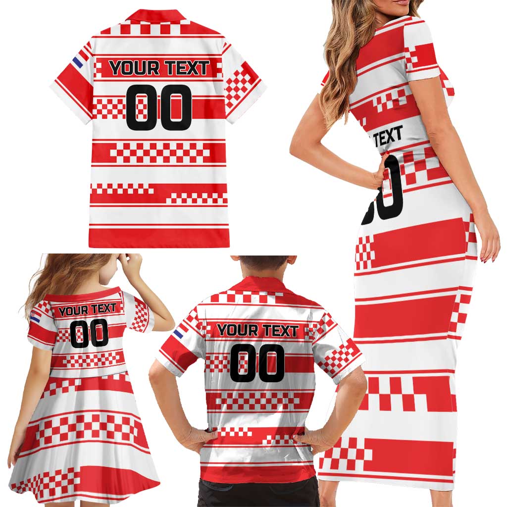 Custom World Football Croatia 2026 Family Matching Short Sleeve Bodycon Dress and Hawaiian Shirt Vatreni Hrabar Broj - Wonder Print Shop