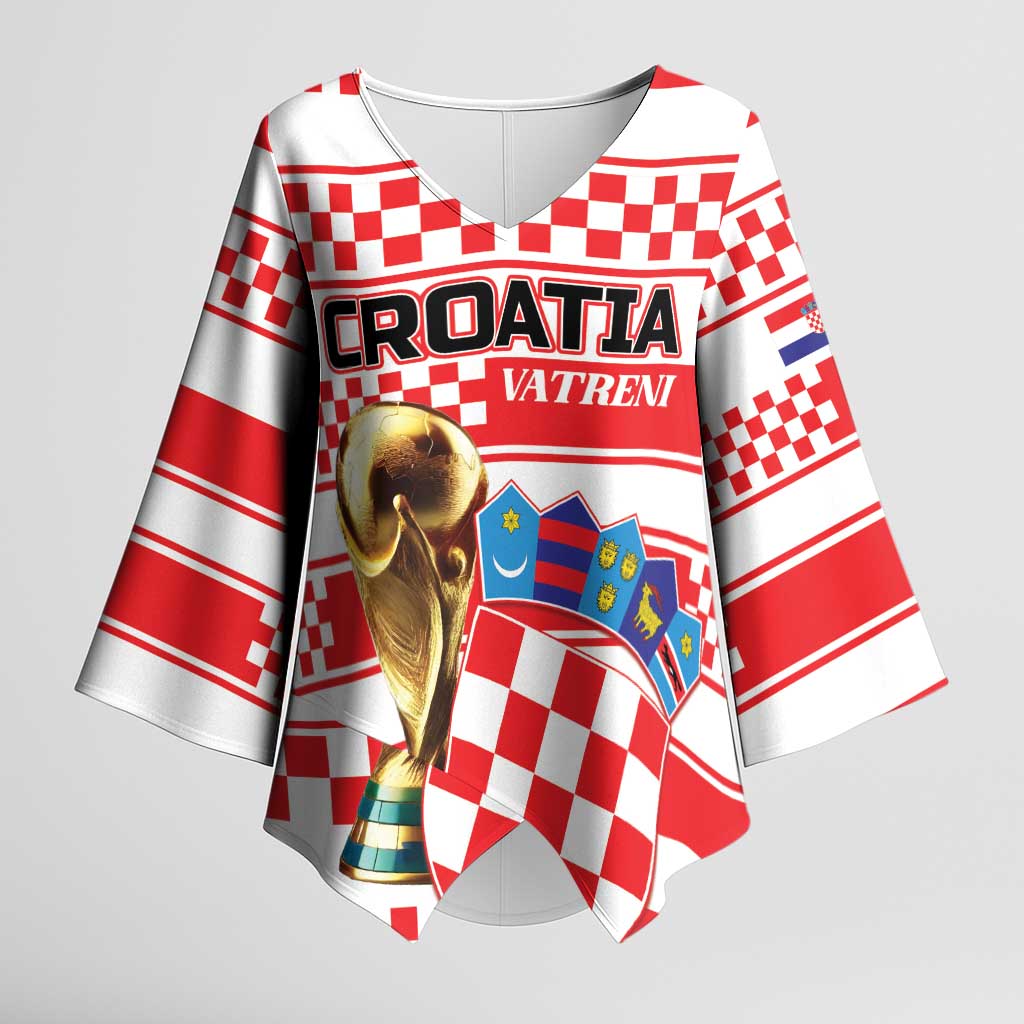 Custom World Football Croatia 2026 Kimono Sleeve Blouse Vatreni Hrabar Broj - Wonder Print Shop