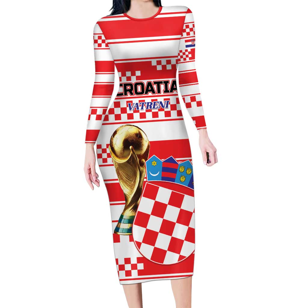 Custom World Football Croatia 2026 Long Sleeve Bodycon Dress Vatreni Hrabar Broj - Wonder Print Shop