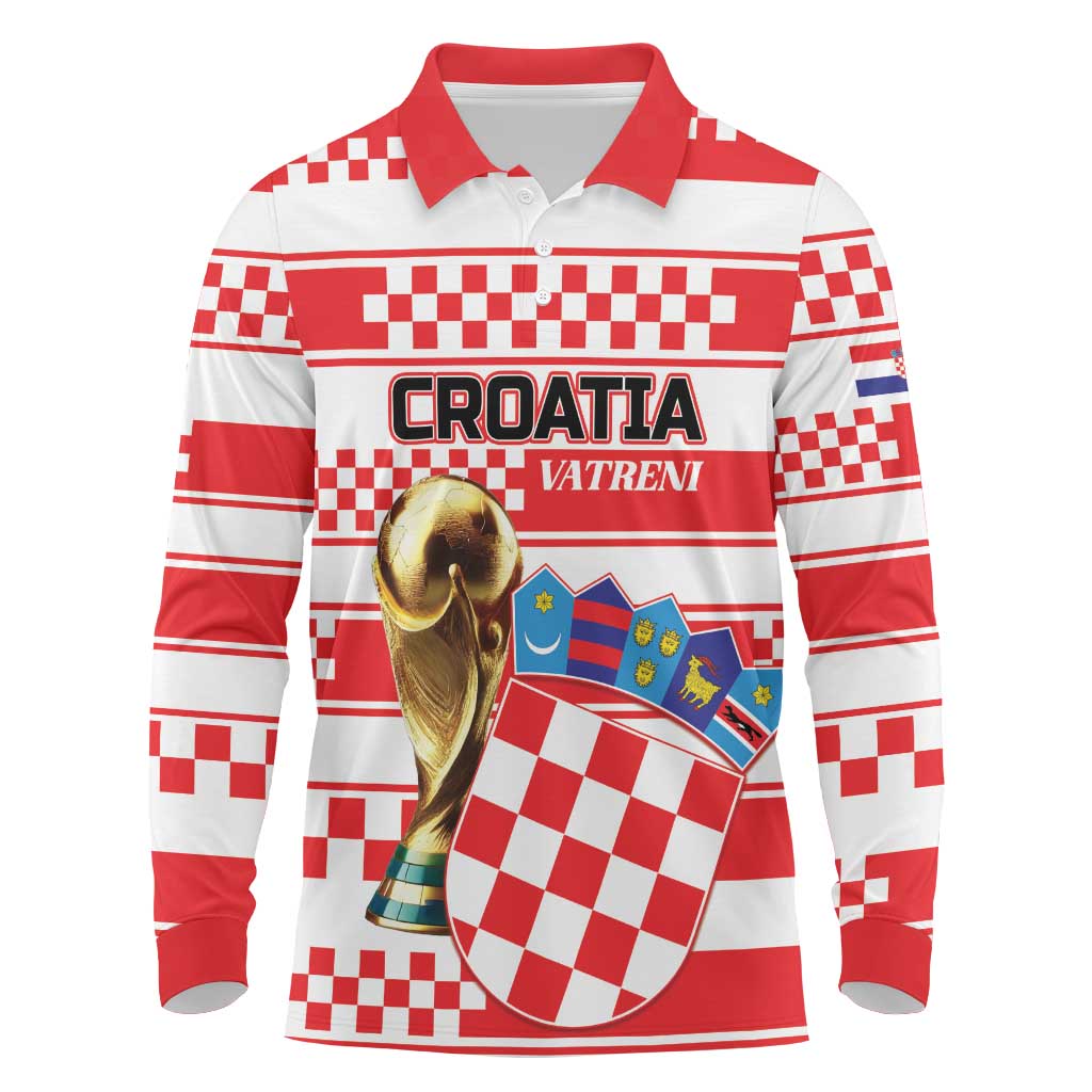 Custom World Football Croatia 2026 Long Sleeve Polo Shirt Vatreni Hrabar Broj - Wonder Print Shop