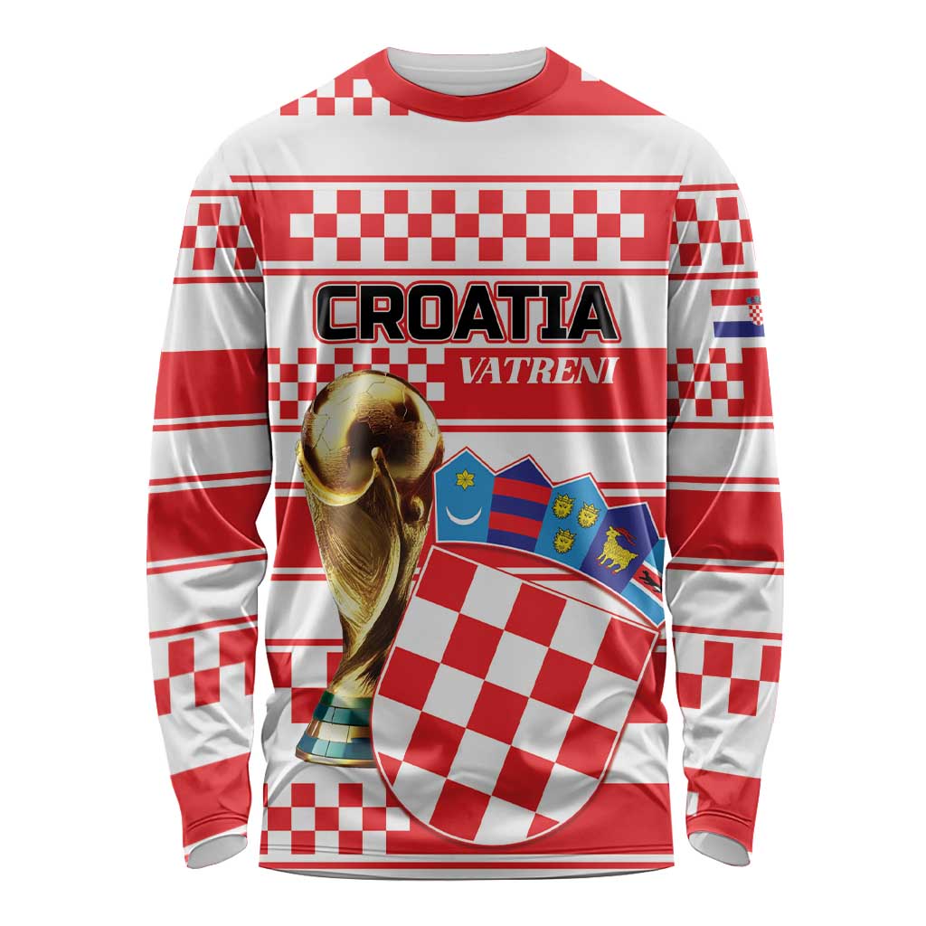 Custom World Football Croatia 2026 Long Sleeve Shirt Vatreni Hrabar Broj - Wonder Print Shop