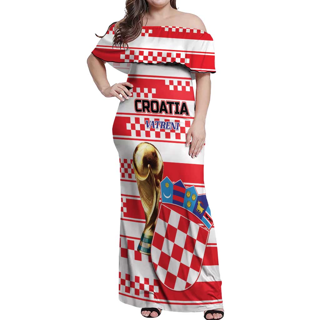 Custom World Football Croatia 2026 Off Shoulder Maxi Dress Vatreni Hrabar Broj - Wonder Print Shop