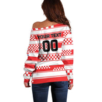 Custom World Football Croatia 2026 Off Shoulder Sweater Vatreni Hrabar Broj - Wonder Print Shop