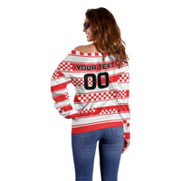 Custom World Football Croatia 2026 Off Shoulder Sweater Vatreni Hrabar Broj - Wonder Print Shop