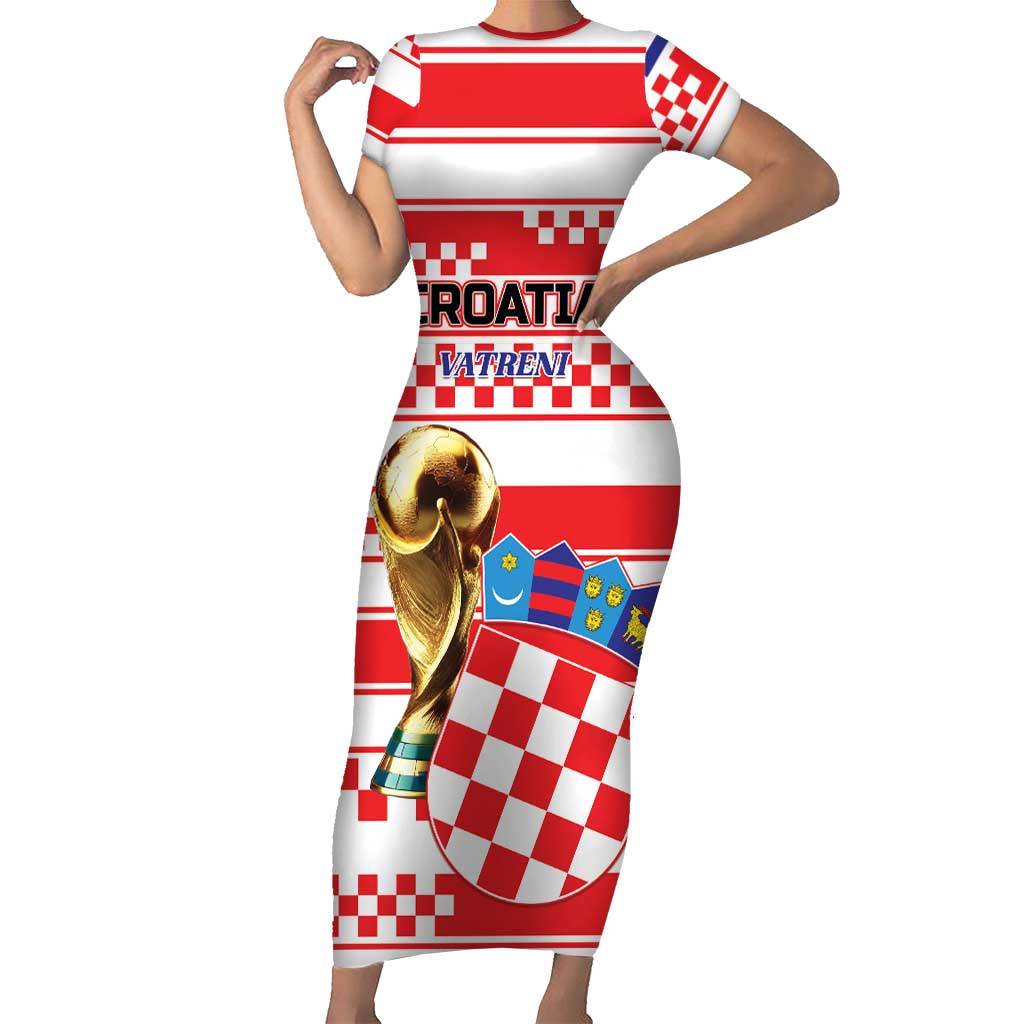 Custom World Football Croatia 2026 Short Sleeve Bodycon Dress Vatreni Hrabar Broj - Wonder Print Shop