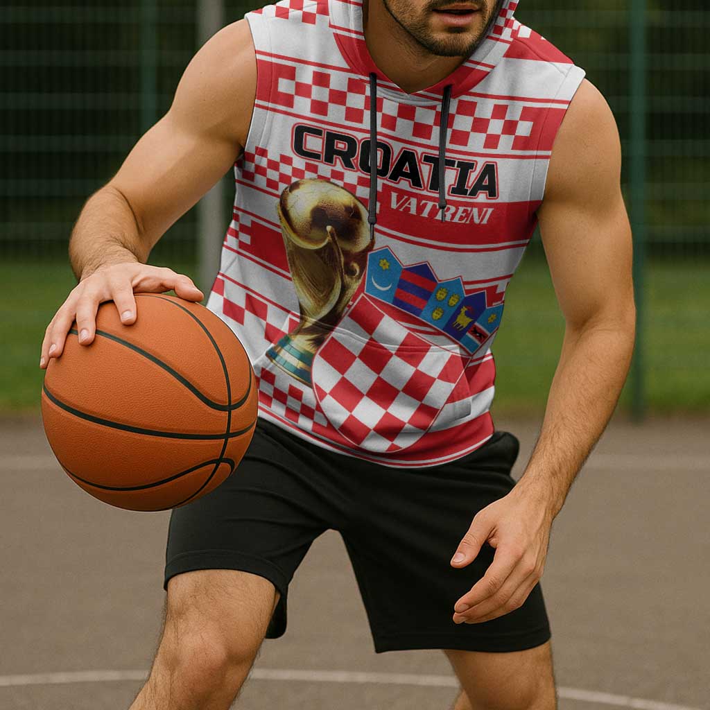 Custom World Football Croatia 2026 Sleeveless Hoodie Vatreni Hrabar Broj - Wonder Print Shop