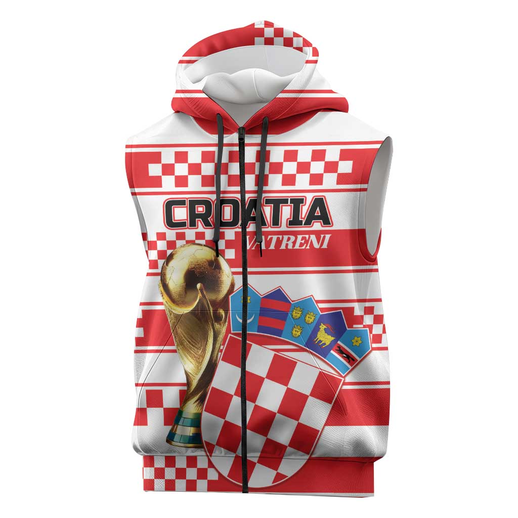 Custom World Football Croatia 2026 Sleeveless Zip Hoodie Vatreni Hrabar Broj - Wonder Print Shop