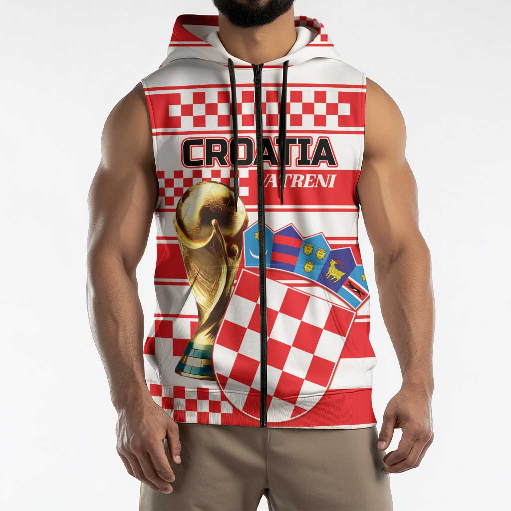 Custom World Football Croatia 2026 Sleeveless Zip Hoodie Vatreni Hrabar Broj - Wonder Print Shop