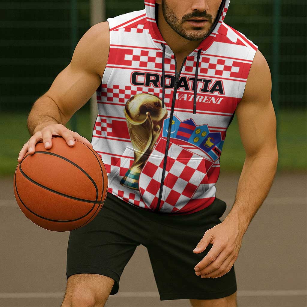 Custom World Football Croatia 2026 Sleeveless Zip Hoodie Vatreni Hrabar Broj - Wonder Print Shop