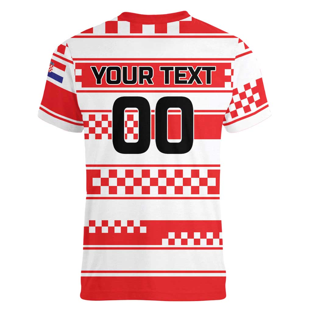 Custom World Football Croatia 2026 Women V-Neck T-Shirt Vatreni Hrabar Broj - Wonder Print Shop