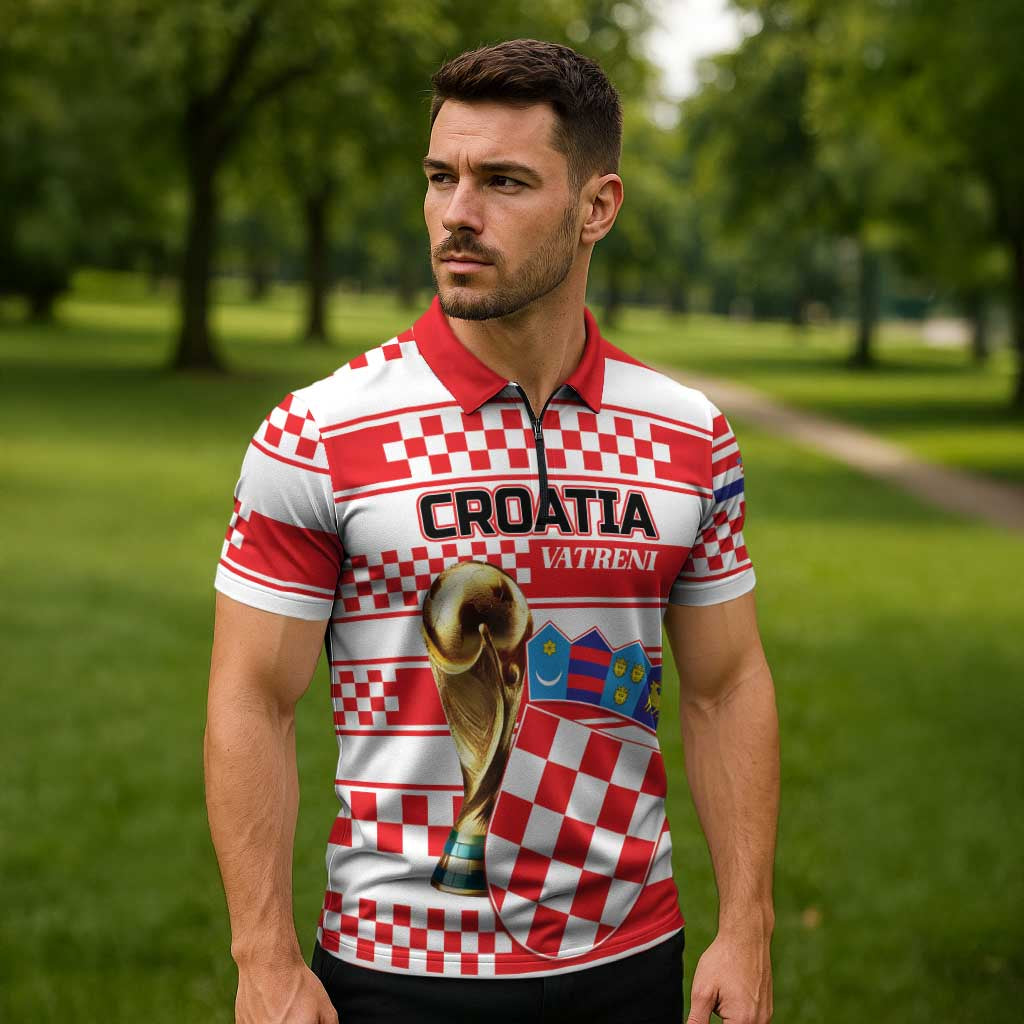 Custom World Football Croatia 2026 Zipper Polo Shirt Vatreni Hrabar Broj - Wonder Print Shop