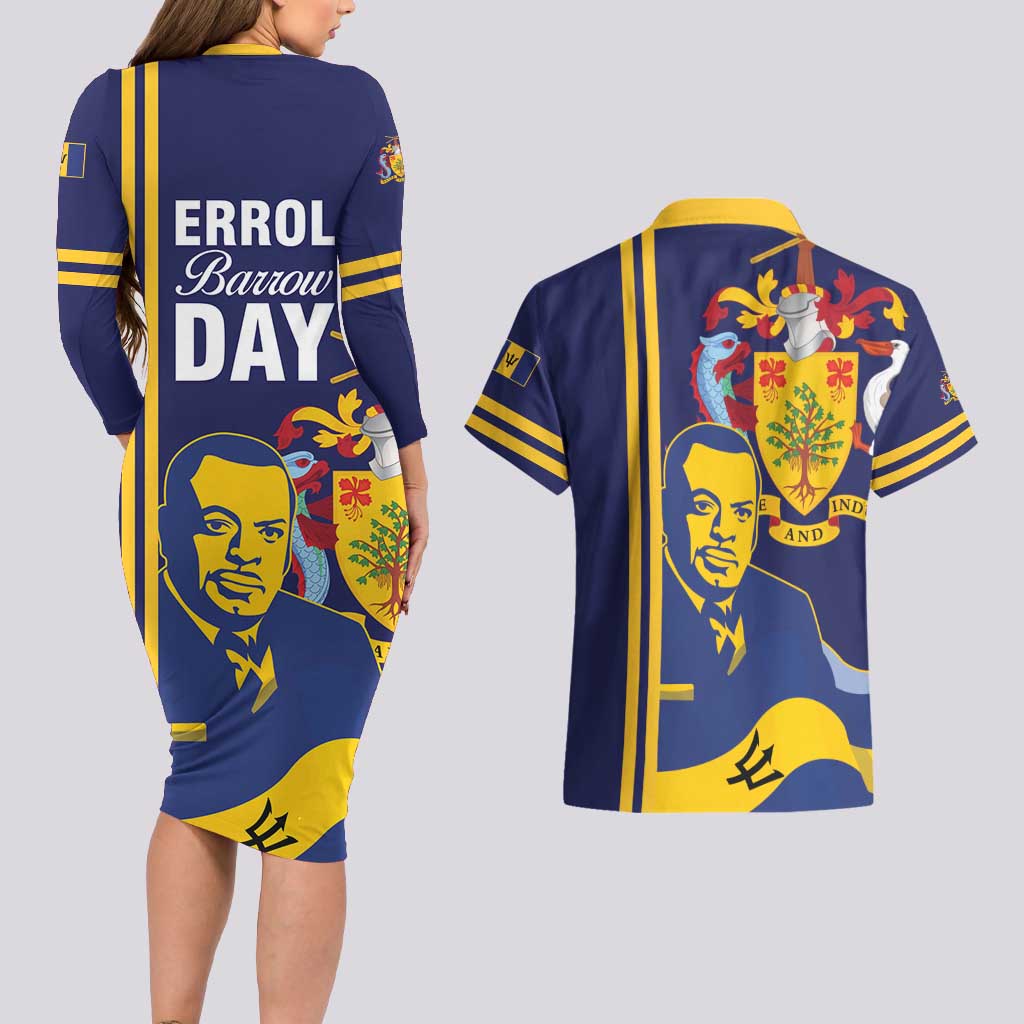 Barbados Errol Barrow Day Couples Matching Long Sleeve Bodycon Dress and Hawaiian Shirt Barbadian Father of Independence