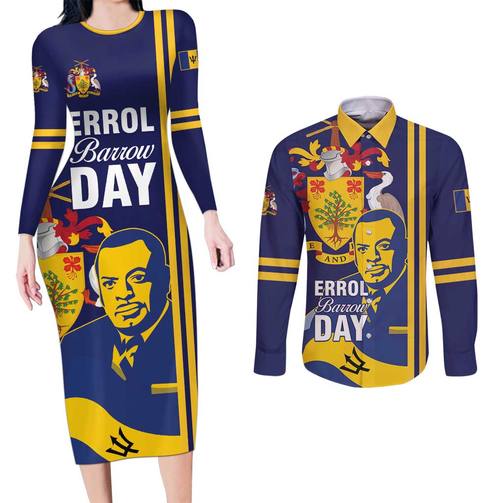 Barbados Errol Barrow Day Couples Matching Long Sleeve Bodycon Dress and Long Sleeve Button Shirt Barbadian Father of Independence