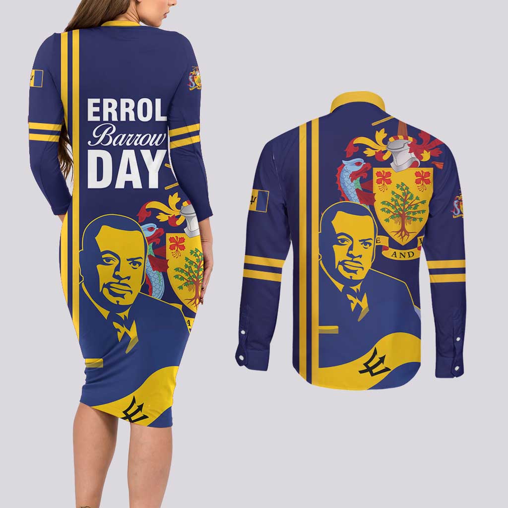 Barbados Errol Barrow Day Couples Matching Long Sleeve Bodycon Dress and Long Sleeve Button Shirt Barbadian Father of Independence