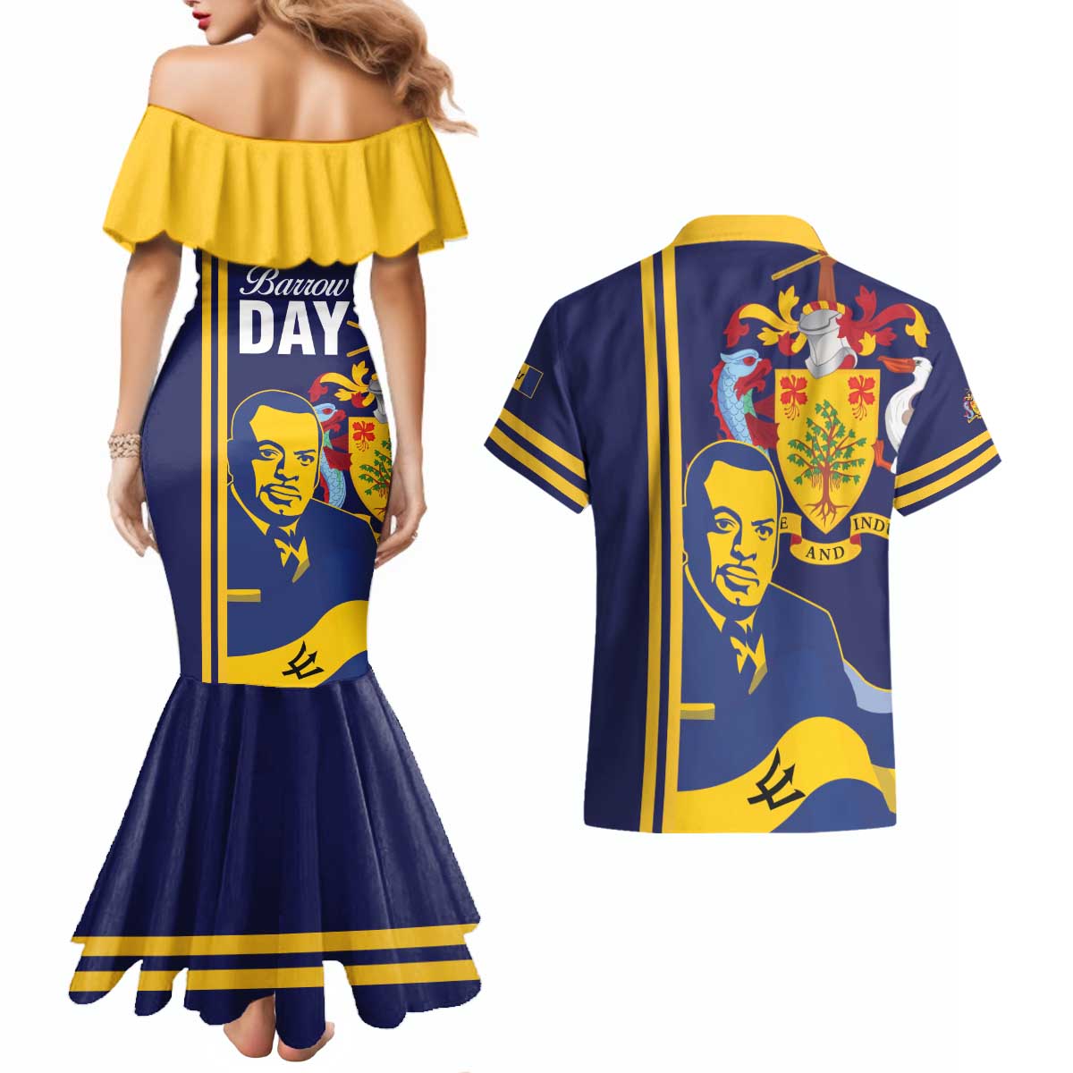 Barbados Errol Barrow Day Couples Matching Mermaid Dress and Hawaiian Shirt Barbadian Father of Independence