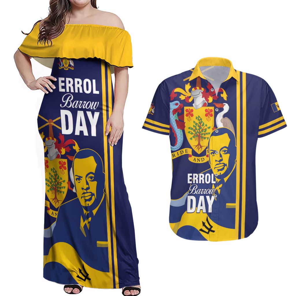 Barbados Errol Barrow Day Couples Matching Off Shoulder Maxi Dress and Hawaiian Shirt Barbadian Father of Independence