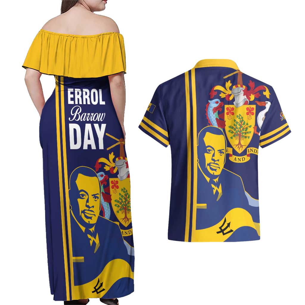 Barbados Errol Barrow Day Couples Matching Off Shoulder Maxi Dress and Hawaiian Shirt Barbadian Father of Independence