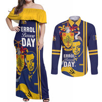 Barbados Errol Barrow Day Couples Matching Off Shoulder Maxi Dress and Long Sleeve Button Shirt Barbadian Father of Independence