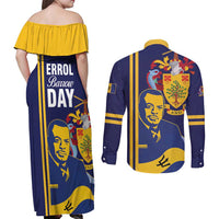 Barbados Errol Barrow Day Couples Matching Off Shoulder Maxi Dress and Long Sleeve Button Shirt Barbadian Father of Independence