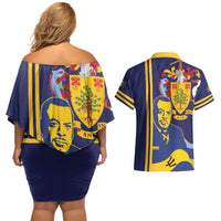 Barbados Errol Barrow Day Couples Matching Off Shoulder Short Dress and Hawaiian Shirt Barbadian Father of Independence