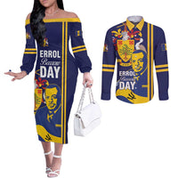 Barbados Errol Barrow Day Couples Matching Off The Shoulder Long Sleeve Dress and Long Sleeve Button Shirt Barbadian Father of Independence