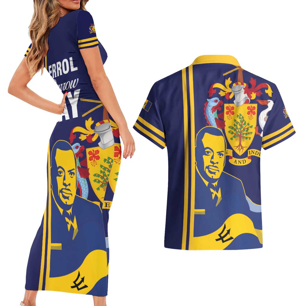 Barbados Errol Barrow Day Couples Matching Short Sleeve Bodycon Dress and Hawaiian Shirt Barbadian Father of Independence