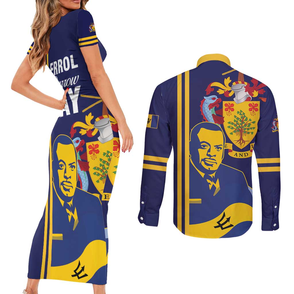 Barbados Errol Barrow Day Couples Matching Short Sleeve Bodycon Dress and Long Sleeve Button Shirt Barbadian Father of Independence