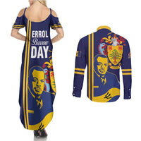 Barbados Errol Barrow Day Couples Matching Summer Maxi Dress and Long Sleeve Button Shirt Barbadian Father of Independence