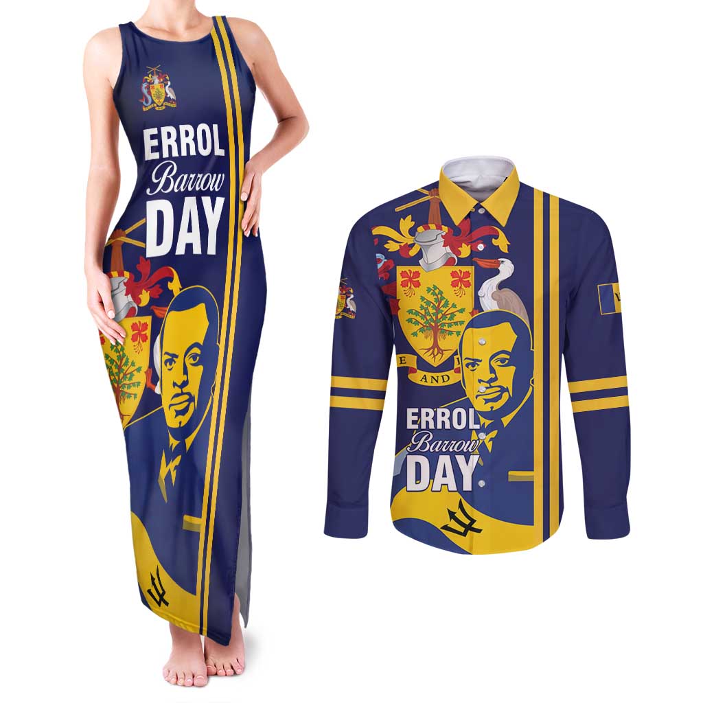 Barbados Errol Barrow Day Couples Matching Tank Maxi Dress and Long Sleeve Button Shirt Barbadian Father of Independence