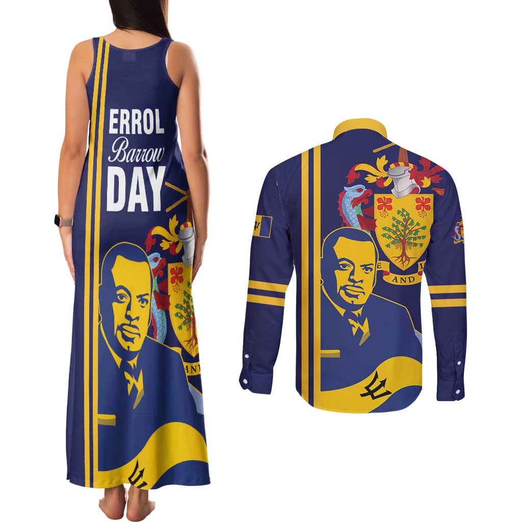 Barbados Errol Barrow Day Couples Matching Tank Maxi Dress and Long Sleeve Button Shirt Barbadian Father of Independence