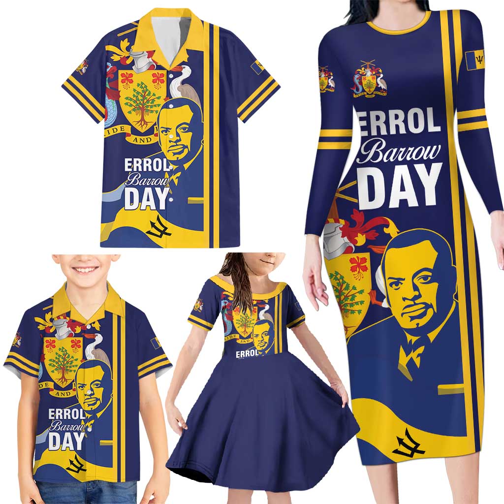 Barbados Errol Barrow Day Family Matching Long Sleeve Bodycon Dress and Hawaiian Shirt Barbadian Father of Independence