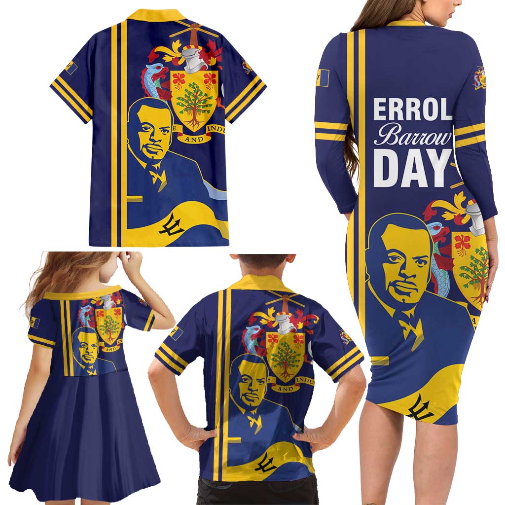 Barbados Errol Barrow Day Family Matching Long Sleeve Bodycon Dress and Hawaiian Shirt Barbadian Father of Independence