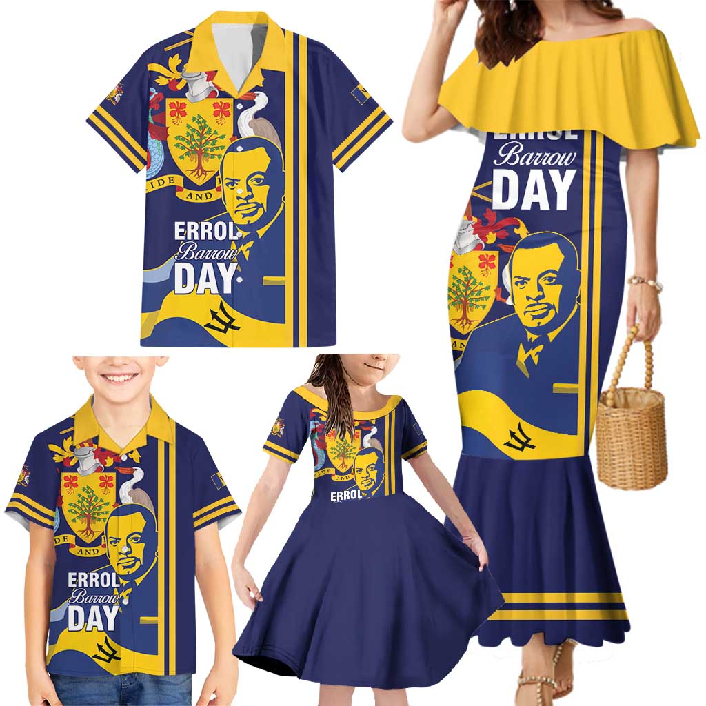 Barbados Errol Barrow Day Family Matching Mermaid Dress and Hawaiian Shirt Barbadian Father of Independence