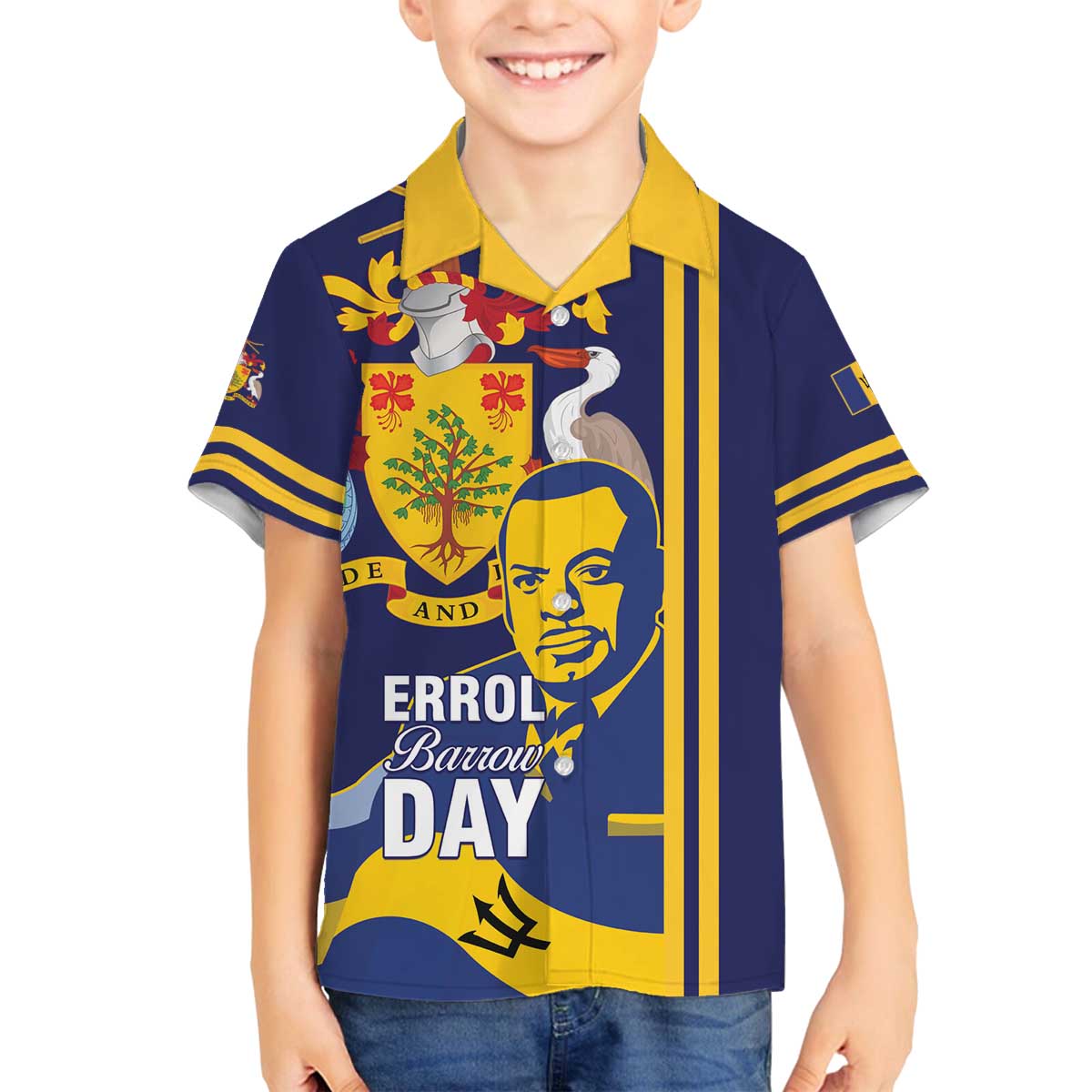 Barbados Errol Barrow Day Family Matching Off The Shoulder Long Sleeve Dress and Hawaiian Shirt Barbadian Father of Independence