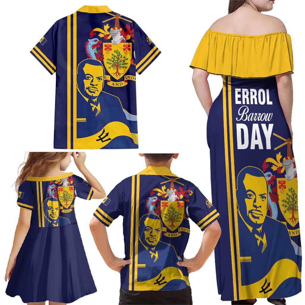 Barbados Errol Barrow Day Family Matching Off Shoulder Maxi Dress and Hawaiian Shirt Barbadian Father of Independence