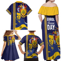 Barbados Errol Barrow Day Family Matching Off Shoulder Maxi Dress and Hawaiian Shirt Barbadian Father of Independence