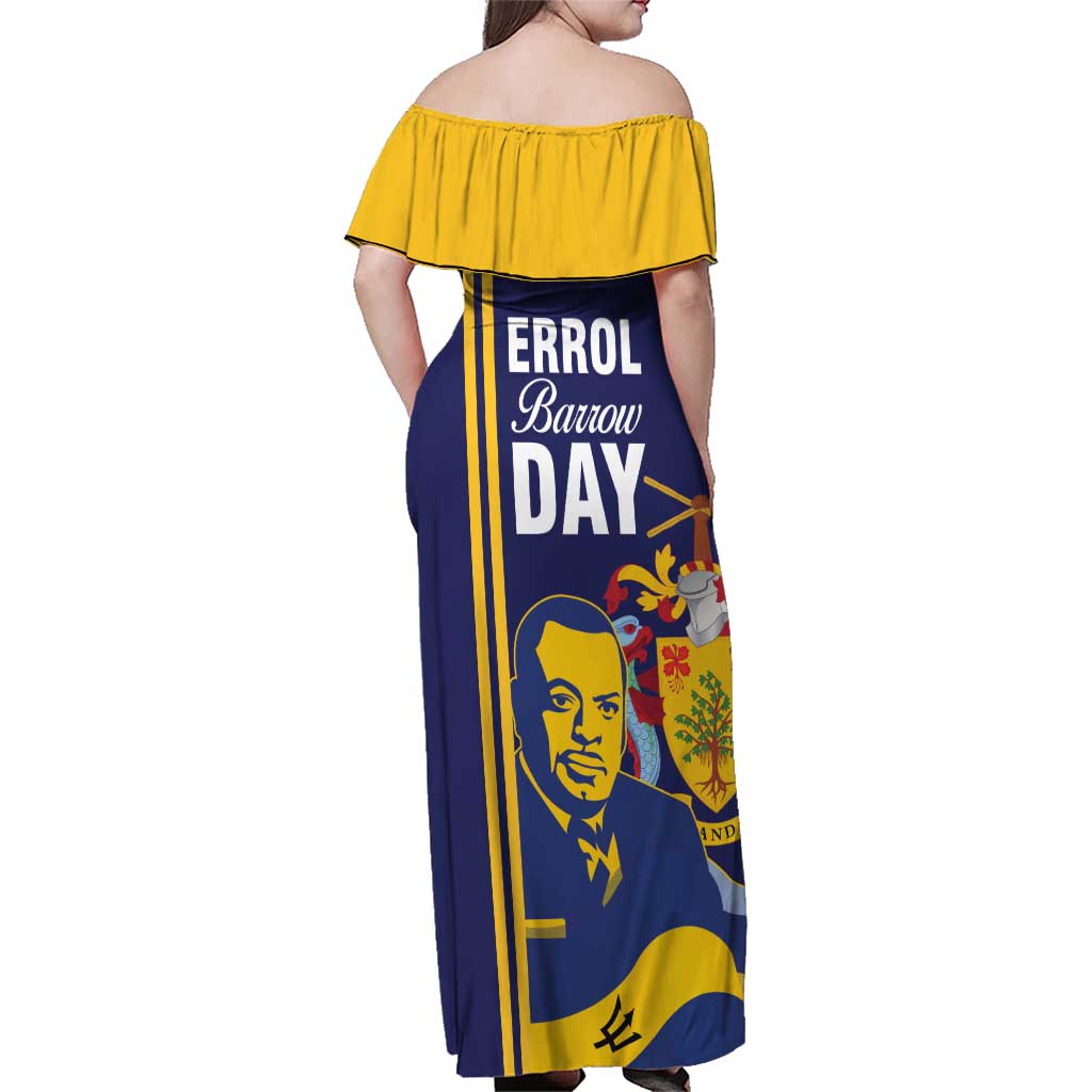 Barbados Errol Barrow Day Family Matching Off Shoulder Maxi Dress and Hawaiian Shirt Barbadian Father of Independence