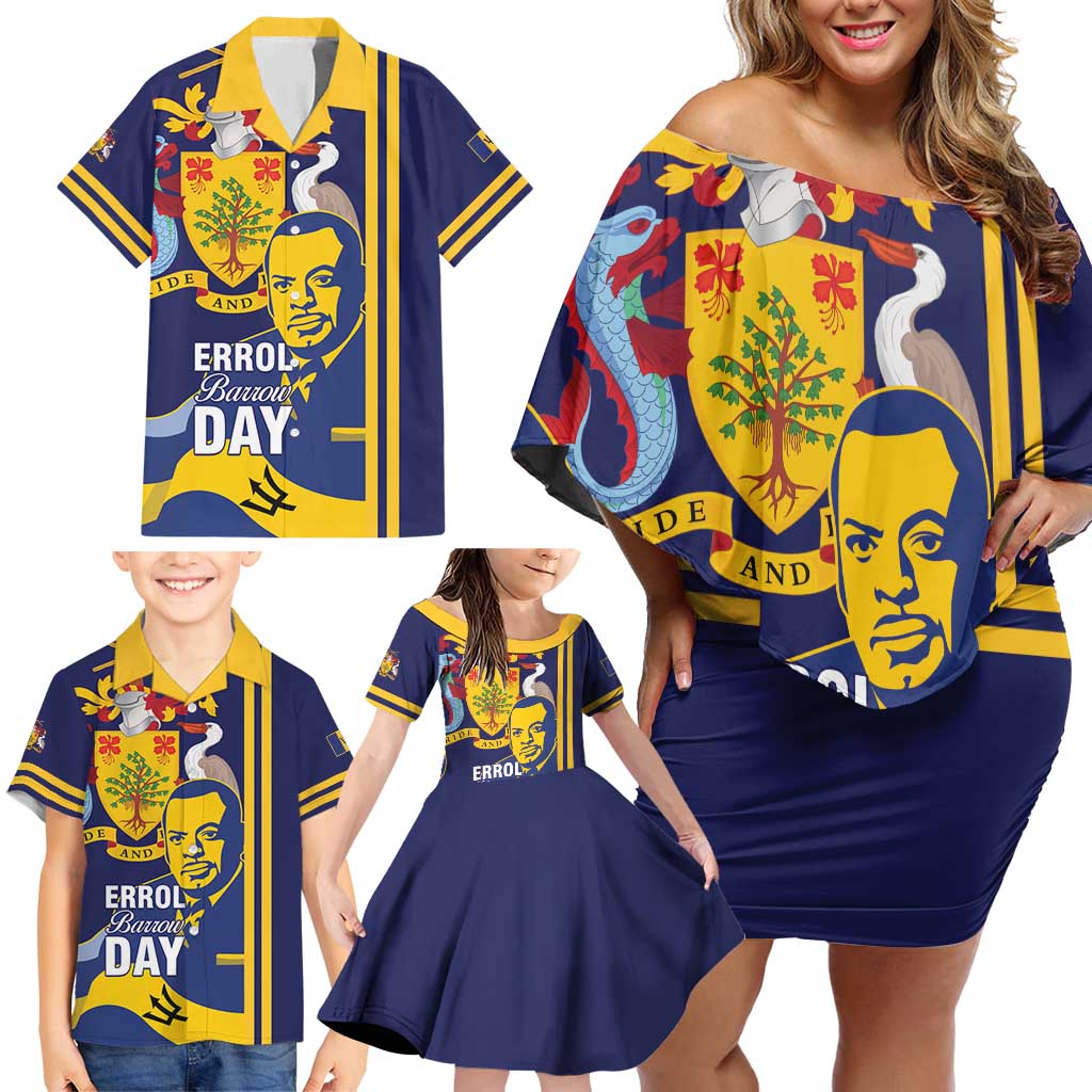 Barbados Errol Barrow Day Family Matching Off Shoulder Short Dress and Hawaiian Shirt Barbadian Father of Independence
