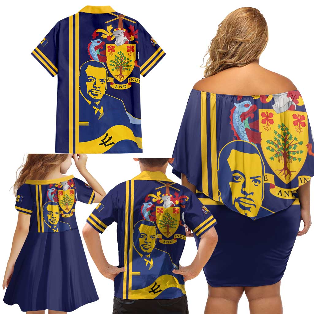 Barbados Errol Barrow Day Family Matching Off Shoulder Short Dress and Hawaiian Shirt Barbadian Father of Independence
