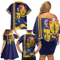 Barbados Errol Barrow Day Family Matching Off Shoulder Short Dress and Hawaiian Shirt Barbadian Father of Independence