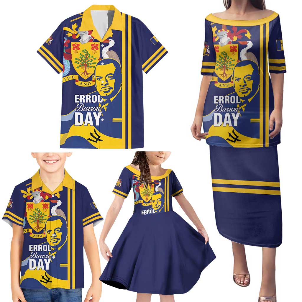 Barbados Errol Barrow Day Family Matching Puletasi and Hawaiian Shirt Barbadian Father of Independence