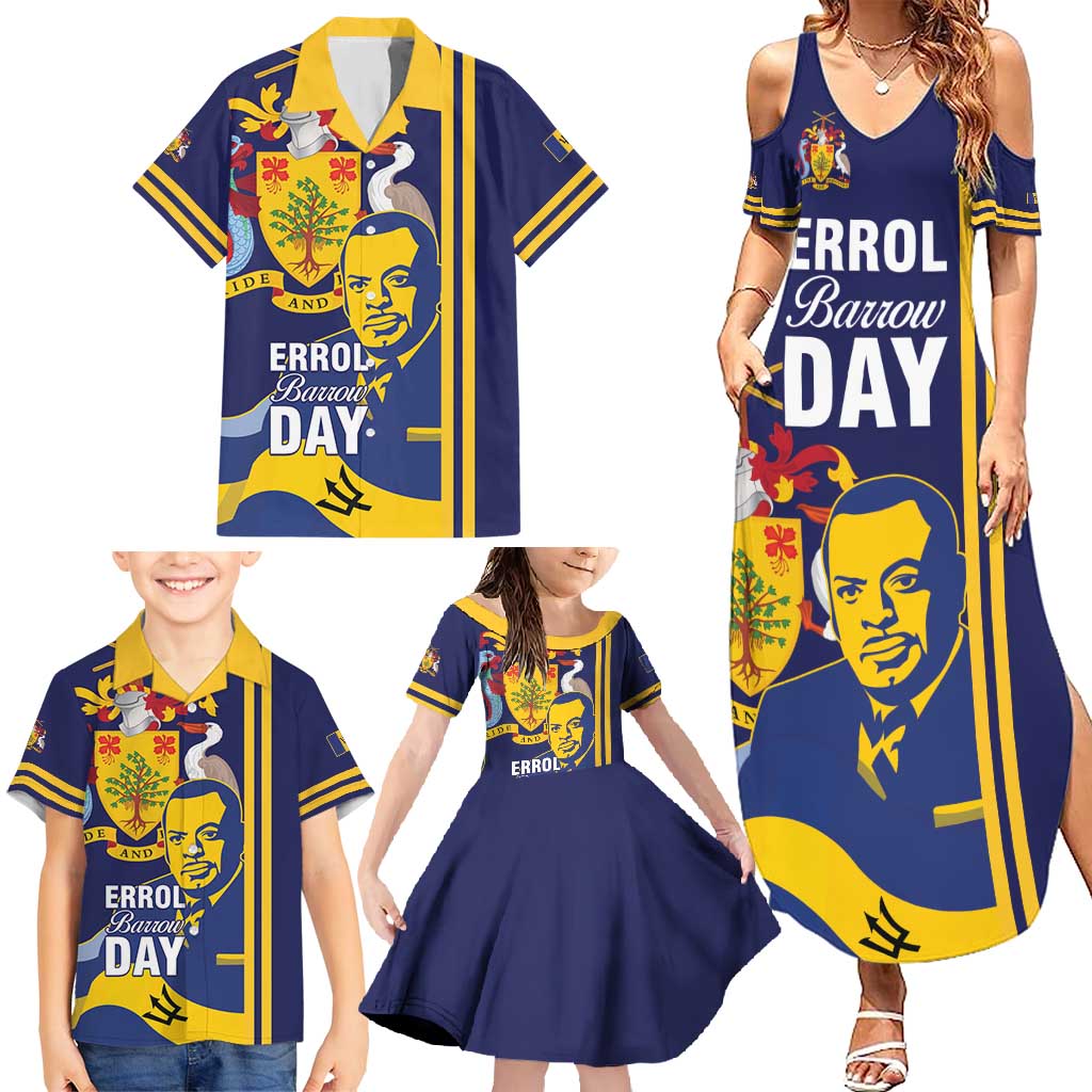 Barbados Errol Barrow Day Family Matching Summer Maxi Dress and Hawaiian Shirt Barbadian Father of Independence